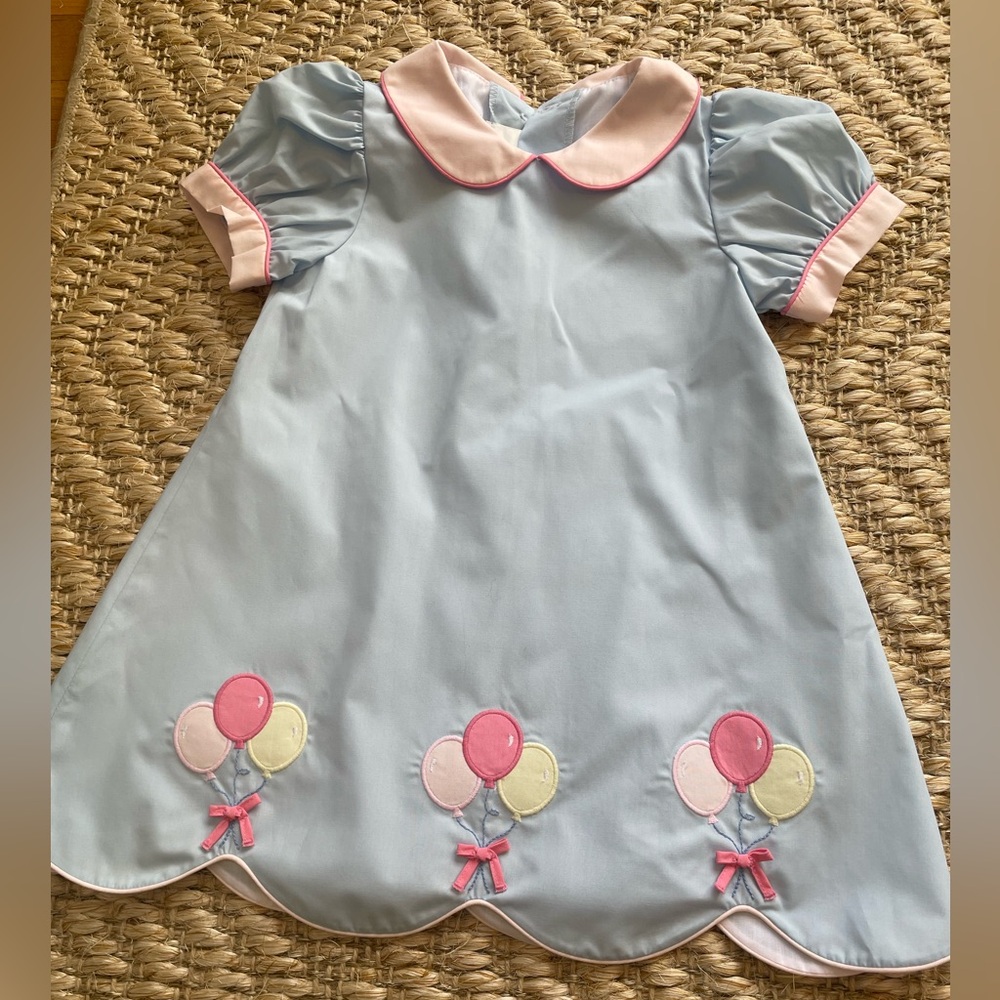 Zuccini kids 4T scalloped birthday dress blue and pink with balloons